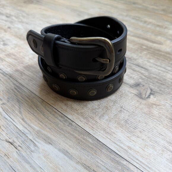 Genuine Leather Studded Belt Black Dark Brown Size 32 Y2K Punk Grunge Vintage main image 5